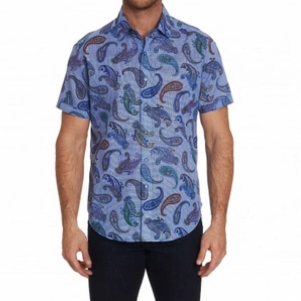ROBERT GRAHAM ‘NOTRE DAME’ PAISLEY PRINT SHORT-SLEEVE CLASSIC FIT SHIRT - INDIGO - Picture 7 of 15